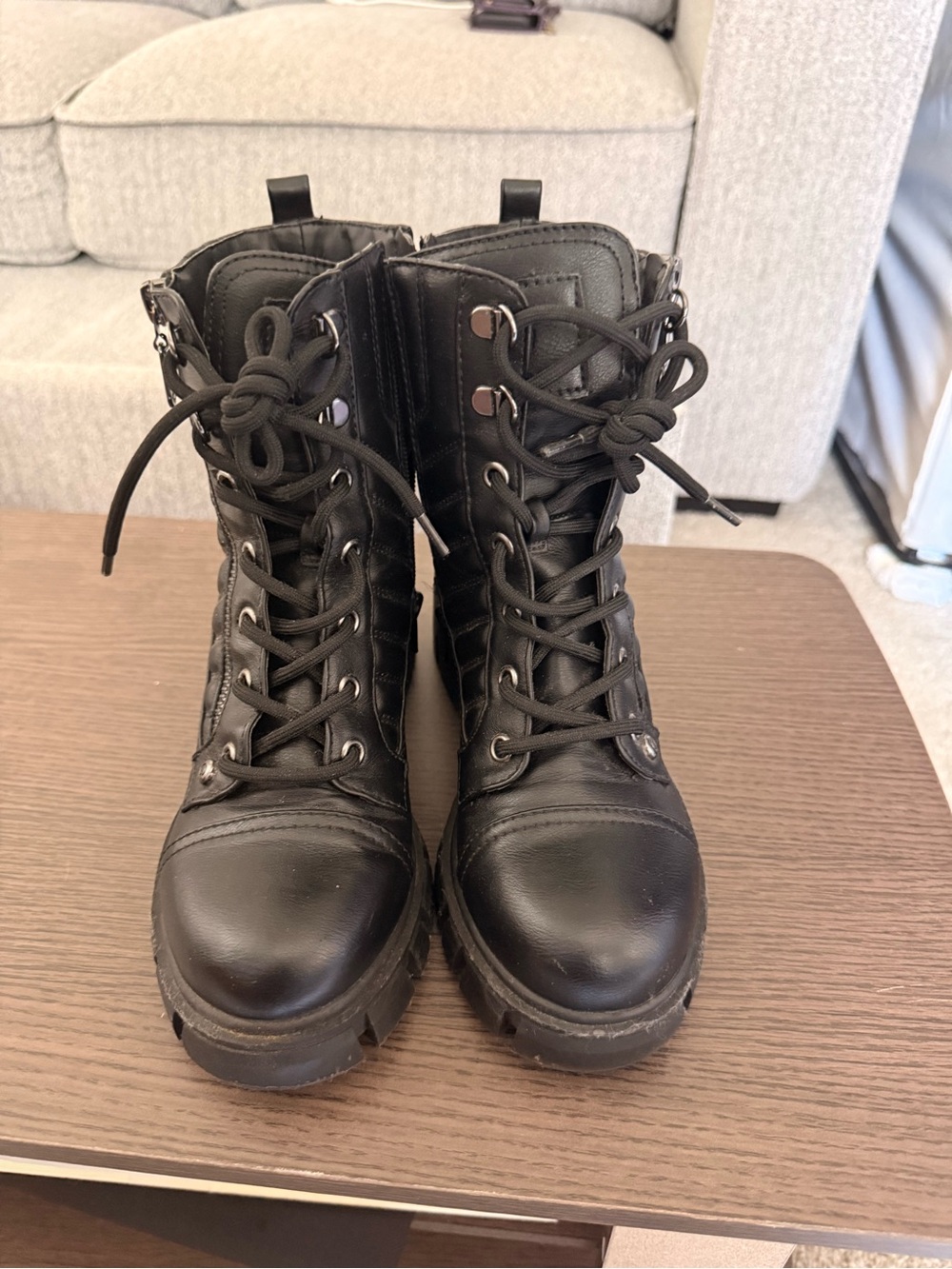 GBG Los Angeles Black Lace-Up Combat Boots